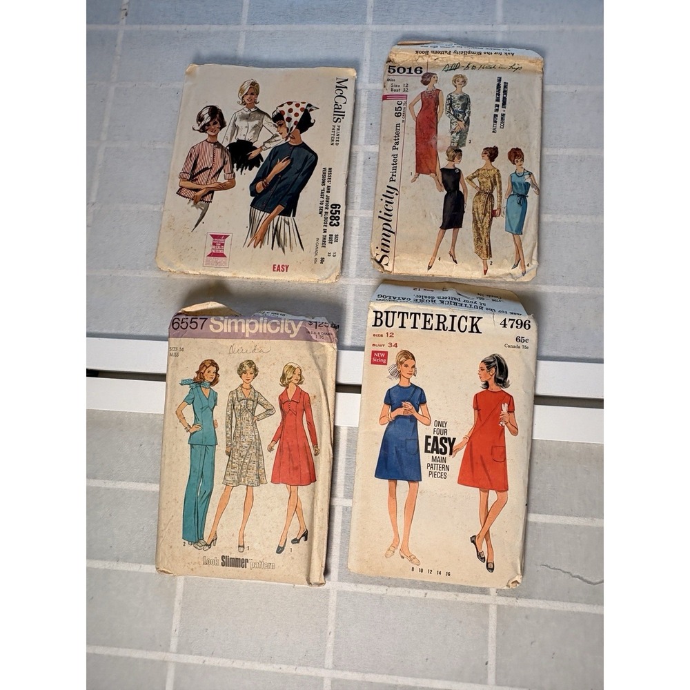 Vintage 1960s 1970s Sewing Patterns Lot of 4 - Simplicity Butterick McCall Dress
